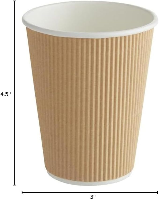 Ripple Paper Cups 12 oz 200 Pack for Coffee & Tea Made in USA | Bulk 200 Count for Home, Office, Restaurants & Coffee Shops | Recyclable, Insulated, & Disposable 12 Ounce To-Go Cups for Hot Beverages