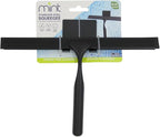 J&V TEXTILES All-Purpose Stainless Steel Shower Squeegee for Glass Doors with Adhesive Hooks, Squeegee for Shower Glass, Bathroom Household Cleaner Tool, 10 Inch (Black)