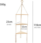Hanging Shelf with Natural Wood, 3-Tier Rope Shelf | Handmade Boho Wall Decor for Floating Display, Ideal for Plants, Photos & Storage in Bathroom, Bedroom, Living Room & Nursery