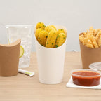 Restaurantware Bio Tek 16 Ounce French Fry Containers 100 Disposable Charcuterie Cups - Incline Design Round White Paper French Fry Cups Stackable For Waffles Chips or Popcorn