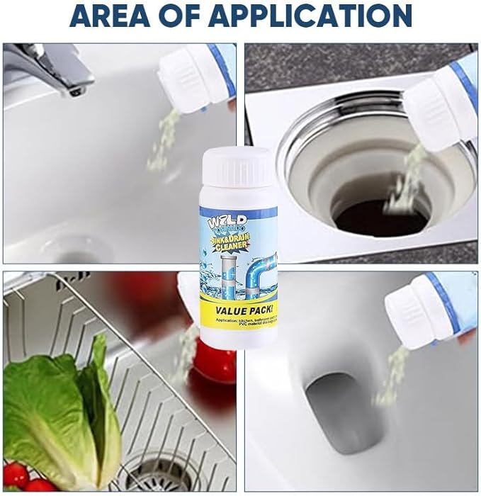 Saker Powerful Foaming Drain Cleaner Powder, Easy-Pour Clog Remover for Kitchen Sink, Bathroom Tub & Shower, Toilet and Floor Drain, Helps Break Down Hair, Soap Scum, Paper and Sludge(1Pack)
