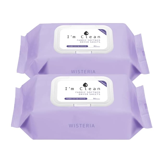 I'm Clean Laundry Dryer Sheets, 160 Sheets Total (80ct x 2), Elegant Wisteria Scent, Moist Fabric Softener Sheets for Deodorization & Static Control