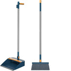 37.8in Broom and Dustpan Set Foldable Hand Broom for Home & Kitchen with Rotatable Standing Storage, Buckle Type Broom with Dustpan Combo Set Outdoor Brooms Cleaning Tool Apartment Essentials (Blue)