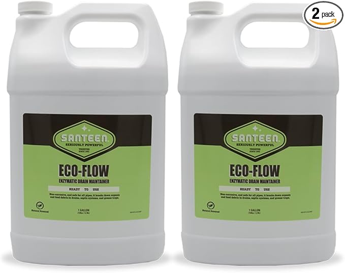 Santeen ECO-FLOW Professional Enzyme Drain Maintainer – 2 Gallon Case (2, 128oz Jugs) – Natural Bio-Enzyme Clog Preventer & Odor Eliminator – Septic, Pipe, and Grease Trap Safe