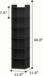YOUDENOVA Hanging Closet Organizer, 6-Shelf Closet Hanging Storage Shelves, Black