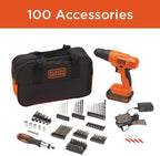 BLACK+DECKER 20V MAX* POWERCONNECT Cordless Drill Driver Kit with Drill Bit Set and Sockets, 100 pc. Tool Kit for Home, Battery and Charger Included ,Orange (BDC120VA100)