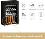 Calmootey 5 Tier Shoe Rack Organizer,Portable Shoe Shelf with Nonwoven Fabric Cover for Closet Hallway,Bedroom,Entryway,Black
