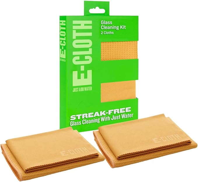 E-Cloth 2-Pack Window Cleaning Cloth - Streak-Free Glass & Mirror Cleaning Kit with Just Water, Glass Cleaning Cloth, Microfiber Towel Kit for Windows, Car Windshield, Mirrors - Tangerine Orange