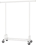 Sakugi Clothes Rack - Large-Capacity Clothing Racks for Hanging Clothes with Lockable Wheels, Space-Saving Metal Coat Rack for Bedroom, Laundry Room, Entryway, 45.6" x 16.9" x 59", White