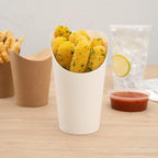 Restaurantware Bio Tek 16 Ounce French Fry Containers 100 Disposable Charcuterie Cups - Incline Design Round White Paper French Fry Cups Stackable For Waffles Chips or Popcorn