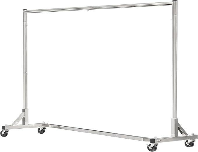 Simple Trending Industrial Grade Z Base 70in extra long Clothes Garment Rack, Commercial Grade Rolling Clothing Rack, Heavy Duty 450lb Load with Wheels, Chrome