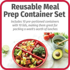 GoodCook Meal Prep Containers Set Microwave & Dishwasher-Safe Round Food Organizers with Labeled Compartments BPA-Free Food Storage Set with Snap Shut Lids Portion Control, 10-Pieces, Red (Pack of 4)
