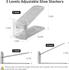 16 Pack Clear Shoe Slots Organizer - Adjustable Height 3.7''to 7.7'' Shoe stackers for a pair of shoes ,Shoe rack storage shoe space saver 50%,Easy to assemble shoe hold shoe organizer for cloest