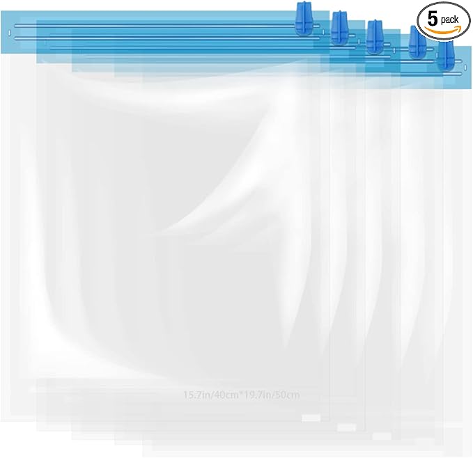 5Pcs Small Size Space Saver Vacuum Storage Bags, Hand Rolled Dust Proof Compression Bags for Travel, Travel Space Saver Bag, Vacuum Sealer Bags for Clothes (50x40cm/20x16in)