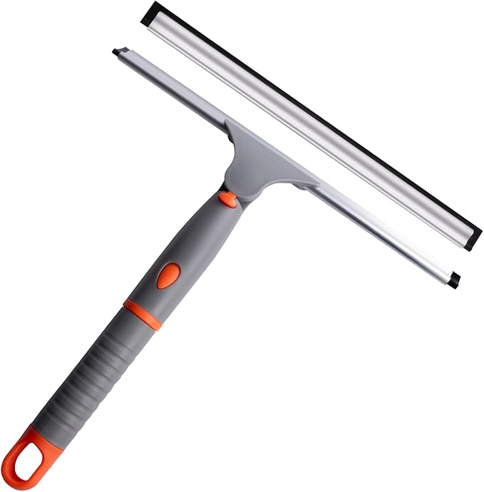 ITTAHO 10" Swivel Window Cleaning Squeegee, All-Purpose Anti-Slip Window Squeegee with 2 Blades, Window Cleaner Tool Bathroom Squeegee for Shower Doors, Tile Shower Walls，Mirrors,Car Windshields
