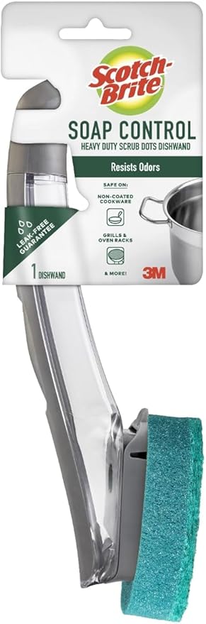 Scotch-Brite Advanced Soap Control Heavy Duty Dishwand, 1 Dish Wand, Prevents Soap from Leaking, Leak-Free Guarantee, Best for Cast Iron Skillets & Grill Grates, Fits all Scotch Brite Refills