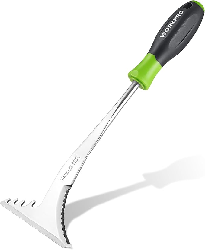 WORKPRO Crack Weeder, 12.5" Stainless Steel Crevice Weeding Tool with Soft Handle, L-Shaped Side-Walk Weed Removal Scraper, for Garden Lawn Yard Patio Terrace Paving Garden Hand Tool
