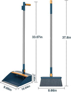 37.8in Broom and Dustpan Set Foldable Hand Broom for Home & Kitchen with Rotatable Standing Storage, Buckle Type Broom with Dustpan Combo Set Outdoor Brooms Cleaning Tool Apartment Essentials (Blue)