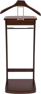 Valet Stand with Drawer and Top Tray, Wood Mens Suit Valet Stand with Wood Base, Freestanding Clothes Valet Stand with Hanger, Storage Organizer for Entryway Office Living Room (A, Walnut Color)