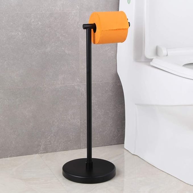 GERZ Bathroom Toilet Paper Holder Stand Modern Tissue Roll Holder SUS304 Stainless Steel Rustproof Freestanding, Matte Black DZY002-BK
