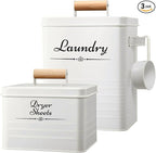 Farmhouse Metal Laundry Pods Container with Dryer Sheet Holder for Organization and Storage, Laundry Room Decor - Holds 156 Pods and 300 Sheets (White)