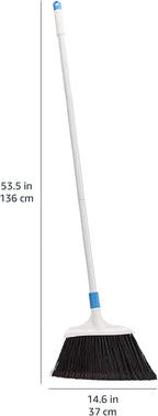 Amazon Basics Heavy-Duty Floor Cleaning Broom with Stiff Bristles, Sturdy 3-Piece Handle, Easy to Assemble, Indoor Outdoor Use for Driveways and Sidewalks, Blue and White
