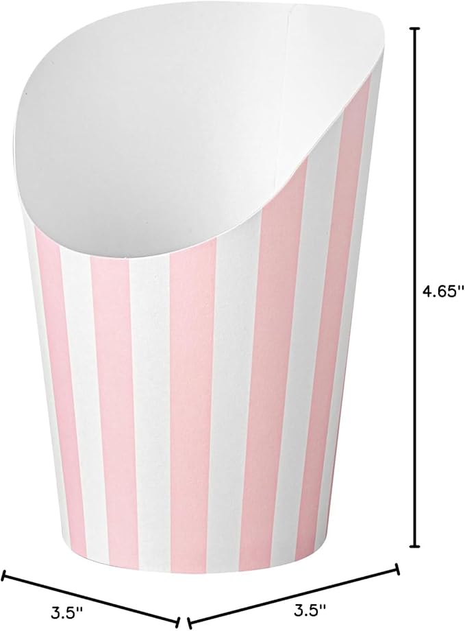 Restaurantware Bio Tek 12 Ounce French Fry Containers 100 Disposable Charcuterie Cups - Incline Design Round Striped Paper French Fry Cups Stackable For Waffles Chips or Popcorn