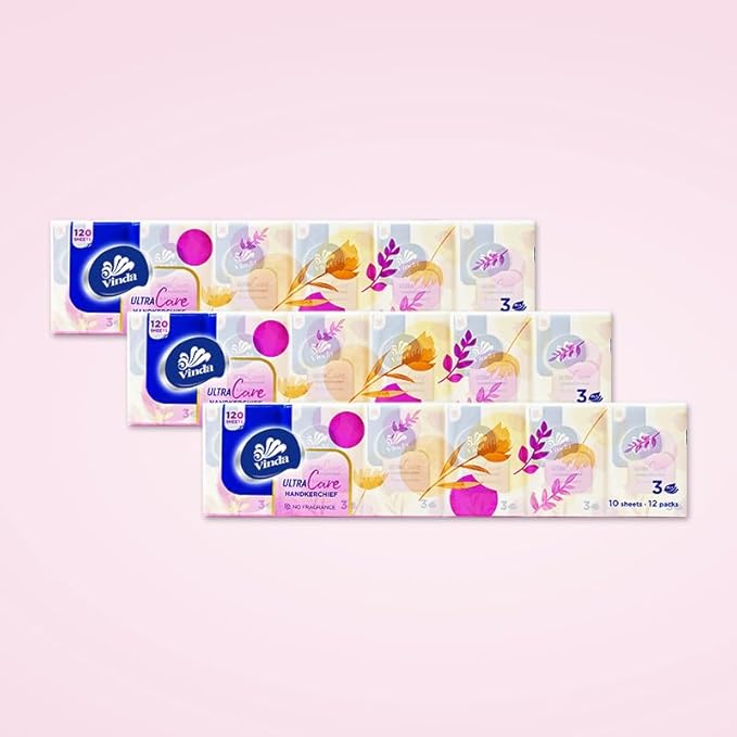 Vinda 3-Ply Mini Ultra Care Pocket Tissues, Portable Series Facial Tissue, Travel Size for Use In All Occasions (36 Packs of 10 Tissues)