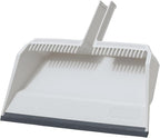 Superio Wide Plastic Dustpan with Comb - 16" Wide, Rubber Lip, Broom Handle Clip, White