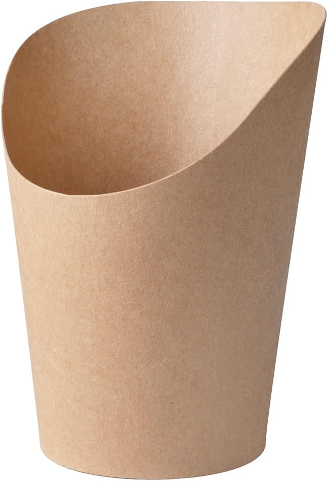 Restaurantware Bio Tek 12 Ounce French Fry Containers 100 Disposable Charcuterie Cups - Incline Design Round Kraft Paper French Fry Cups Stackable For Waffles Chips or Popcorn