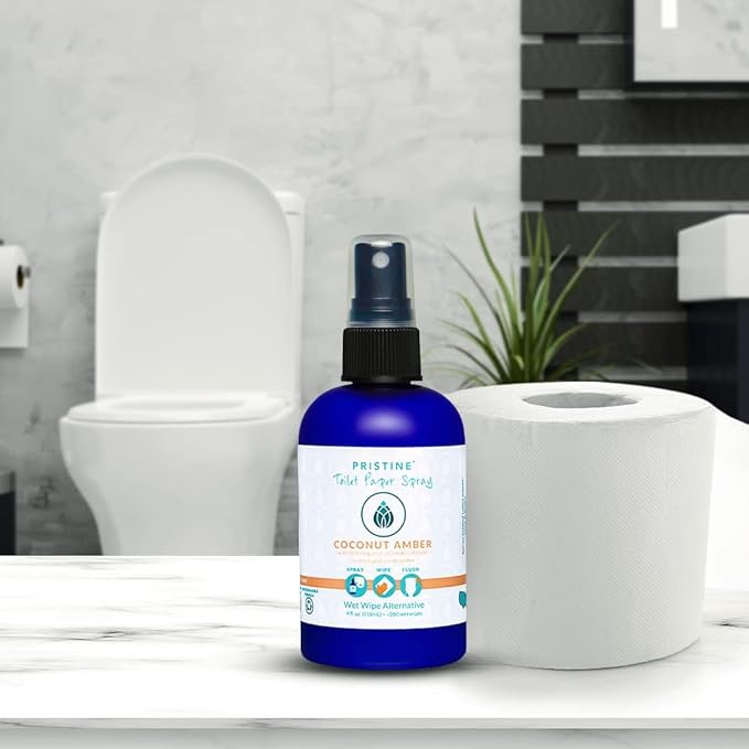 PRISTINE Toilet Paper Spray - As Seen on Shark Tank, More Natural Personal Cleansing Wipes & Flushable Wet Wipes Alternative, Spray Toilet Paper to Create Flushable Wipe, Coconut Amber, 4 fl oz