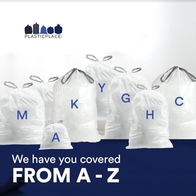 Plasticplace Custom Fit Trash Bags Compatible with simplehuman Code Q (200 Count) Drawstring Garbage Bags 13-17 Gallon White, Tear-Resistant Tall Kitchen Trash Bags for Garbage Cans Recycling 1.2 Mil