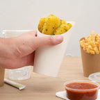 Restaurantware Bio Tek 16 Ounce French Fry Containers 100 Disposable Charcuterie Cups - Incline Design Round White Paper French Fry Cups Stackable For Waffles Chips or Popcorn
