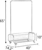 AUGMIRR Garment Rack With Storage Baskets,Clothing Rack for Hanging Clothes, Multi-functional Bedroom Clothes Rack with Wheels for Bedroom, Living Room, Easy Assembly (40inch lenght)
