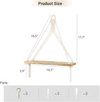 Mkono Macrame Hanging Shelves Boho Wall Decor Set of 3 Rustic Wood Floating Storage Shelf for Bedroom Bathroom Living Room Nursery Dorm Room, Display Shelving for Hanging Plants Photos