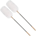 White Lambswool Extendable Duster, 32-98 Inch Bendable Wool Head with Anti-Static Properties and Stainless Steel Extension Pole for Ceiling Fans, High Walls, and Roof Dusting(Two Pack)