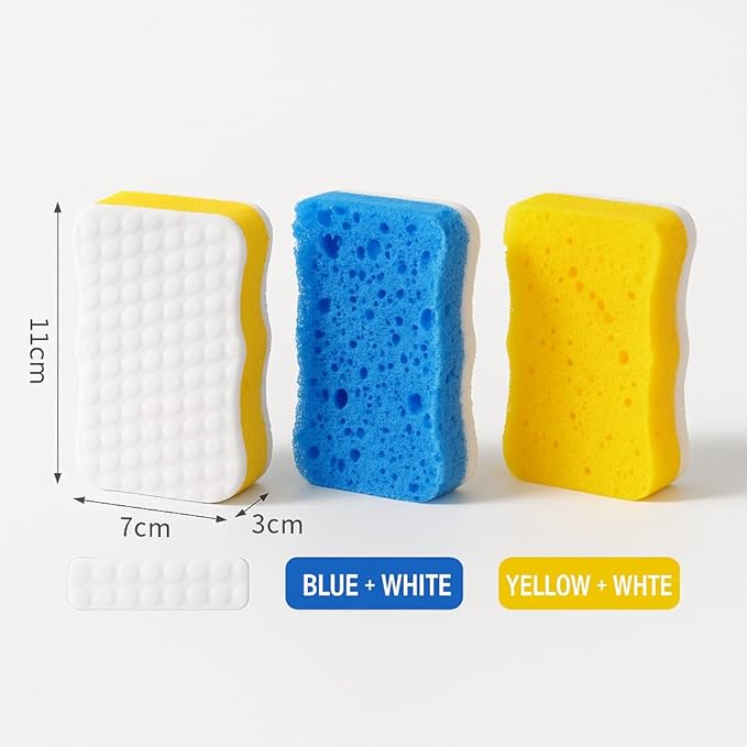 Ampang Wave-Shaped Scrub Sponges for Kitchen Cleaning - Nano Sponge & High-Foam Seaweed Cotton, Non-Scratch, Dishwasher Safe, Ideal for Washing Dishes & Daily Household Tasks (5, Blue)