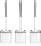 Toilet Brush, 3 Pack Compact Toilet Bowl Brush and Holder Set with Nylon Bristles Toilet Cleaner Brush Hidden Toilet Scrubber Brush for Bathroom Cleaning, Grey & White