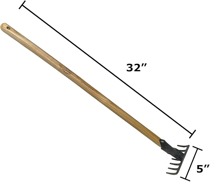 DeWit Junior Garden Rake – Lightweight Long-Handle Rake for Kids & Seniors – Durable Boron Steel & Ash Wood