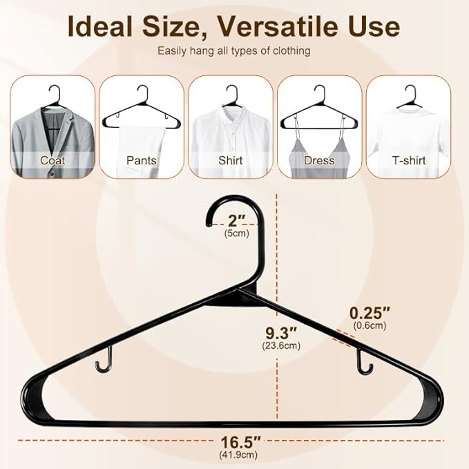 HOUSE DAY 1000 Pack Plastic Clothes Hangers, Commercial Bulk Shipment for Business, Sturdy Durable Lightweight Hanger Black Ideal for Retail Dry Cleaners Warehouses, Save Cost & Warehouse Space