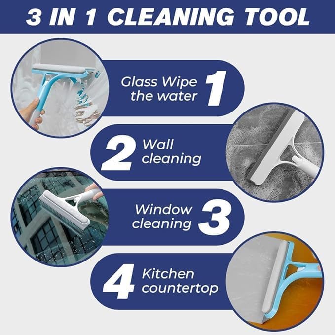 3 in 1 Window Cleaning Tool for Car Indoor Outdoor High Windows, Spray Window Squeegee Cleaner Tool with Spray Bottle,Window Wiper Silicone Cleaner Brush Scraper,for Car, Home, Kitchen (Yellow)