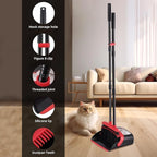 Broom and Dustpan Set – Upright Standing Broom with Long Handle and Clip-On Dustpan – Indoor Sweeping Set for Home, Office, or Kitchen – Space-Saving & Easy to Store (Red & Black)