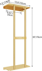 STWWO Bathroom Towel Storage Rack for Bathroom, 30 inch Towel Racks Wall Mounted with Shelf Can Holds 6 Large Towels, Wall Towel Rack for Rolled Towels, Gold
