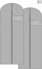 Dress Bags for Gowns Long, 60'' Garment Bags, Suit Bag for Storage and Travel, 2 Pack (Grey)