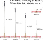 Multi-Purpose 12 inch Window Squeegee with 6.7inch-49.4inch Adjustable Aluminum Pole, Highly Absorbent Microfiber Window Scrubber for Window Cleaning,Car Cleaning.