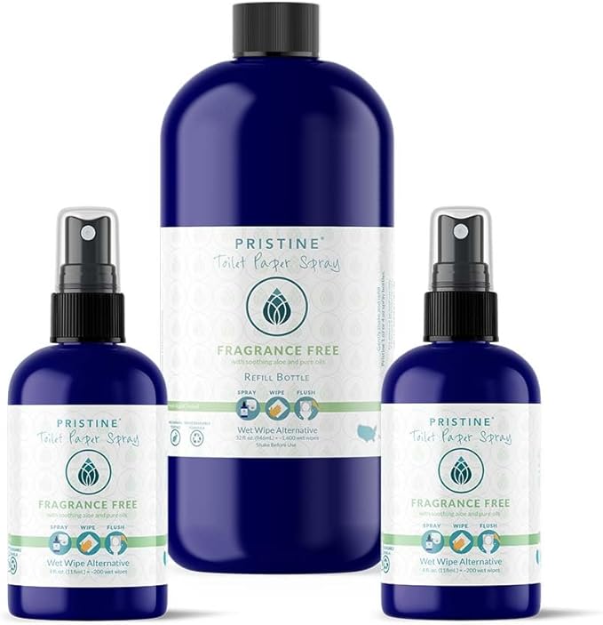 Pristine Toilet Paper Spray: As Seen on Shark Tank, The More Natural Alternative to Flushable Wet Wipes & Personal Cleansing Wipes, Spray Dry Toilet Paper to Create a Flushable Wipe - Fragrance Free
