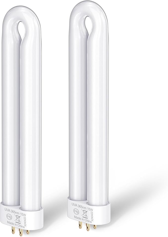 Klahaite Replacement Light Bulb Bug Zapper 15W Bug Light Bulbs for K15, X3,T6, T8, T9 Bug Zapper Outdoor 4-Pin Base U Shaped Twin Tube Bulb for Outdoor Mosquito Zapper, 2 Pack