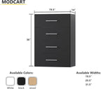 MODCART 4 Drawer Short Tower Closet Unit, Modular Closet System, Wood Closet System Organizer with Storage for Walk In Closets, Clothing Rack Closet for Hanging Clothes, Bedroom, Black, 19.5"W