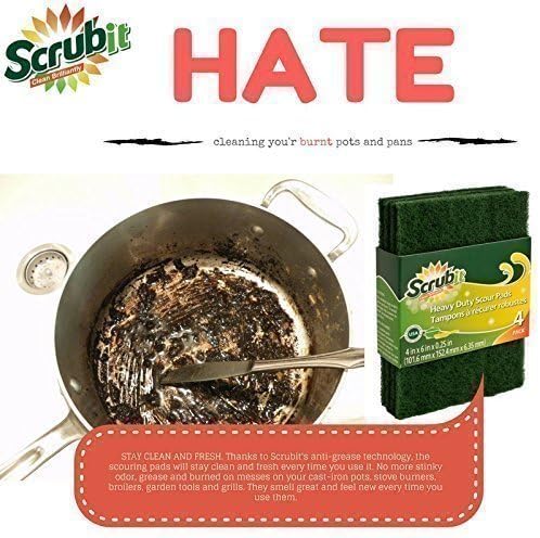 Scouring Pads - Heavy Duty Household Cleaning Scrubber with Non-Scratch Anti-Grease Technology - Reusable Scrubbing Pads - Green, 12 Pack