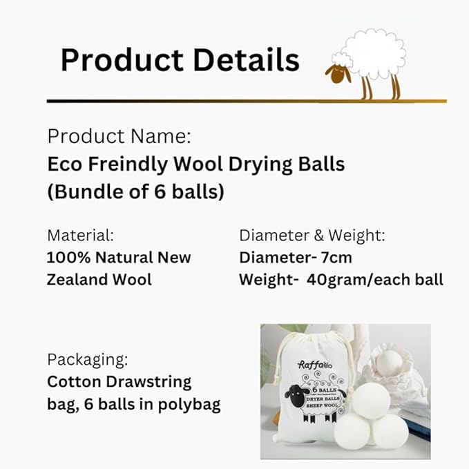Wool Dryer Balls (6-Pack) – 100% Organic New Zealand Wool, Natural Fabric Softener, Reusable, Reduces Wrinkles & Drying Time, Eco-Friendly, Lint-Free, Chemical-Free Alternative to Dryer Sheets